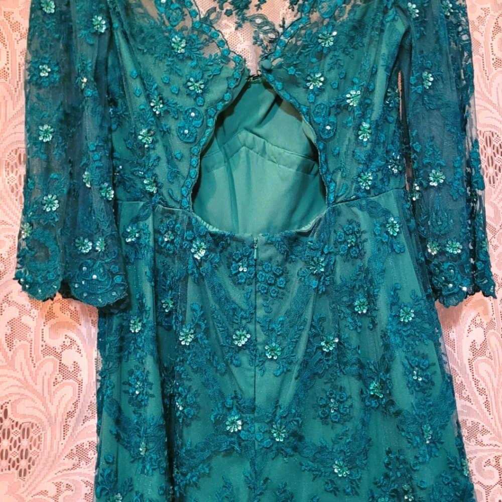 Free People Size 12 Elegant Teal Lace Scalloped Trim Romper - Picture 7 of 9